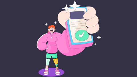 A cartoon graphic of a woman holding up a phone and showing the vote.wales website on the screen