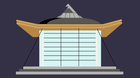 A cartoon graphic of the Senedd building