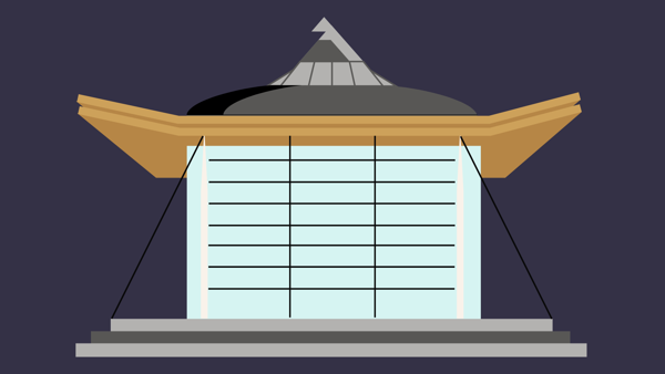 A cartoon graphic of the Senedd building
